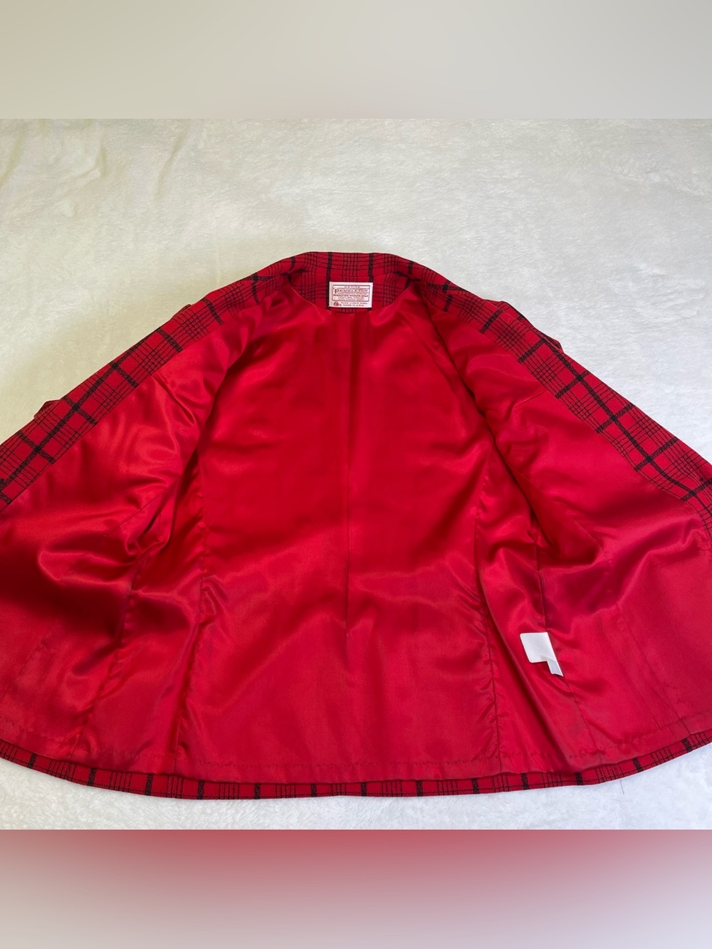 VTG Petite Pendleton Pure Virgin Wool Red Black Plaid Blazer Jacket Size 10 - Picture 6 of 9